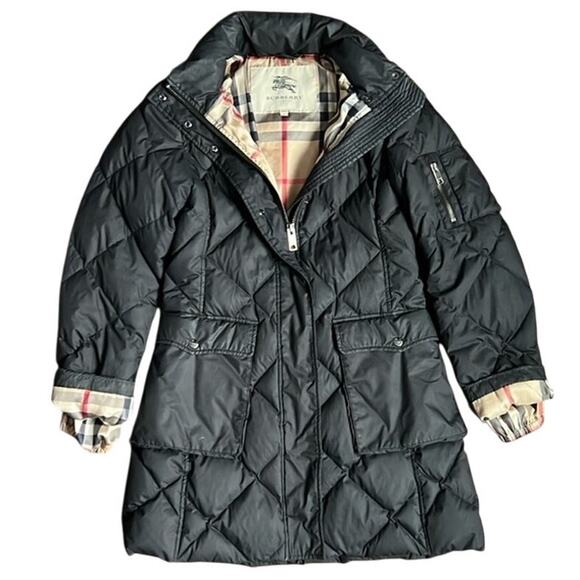 Burberry Black Quilted  Goose Down Puffer Coat Long Jacket Nova Check Size S - Picture 1 of 15